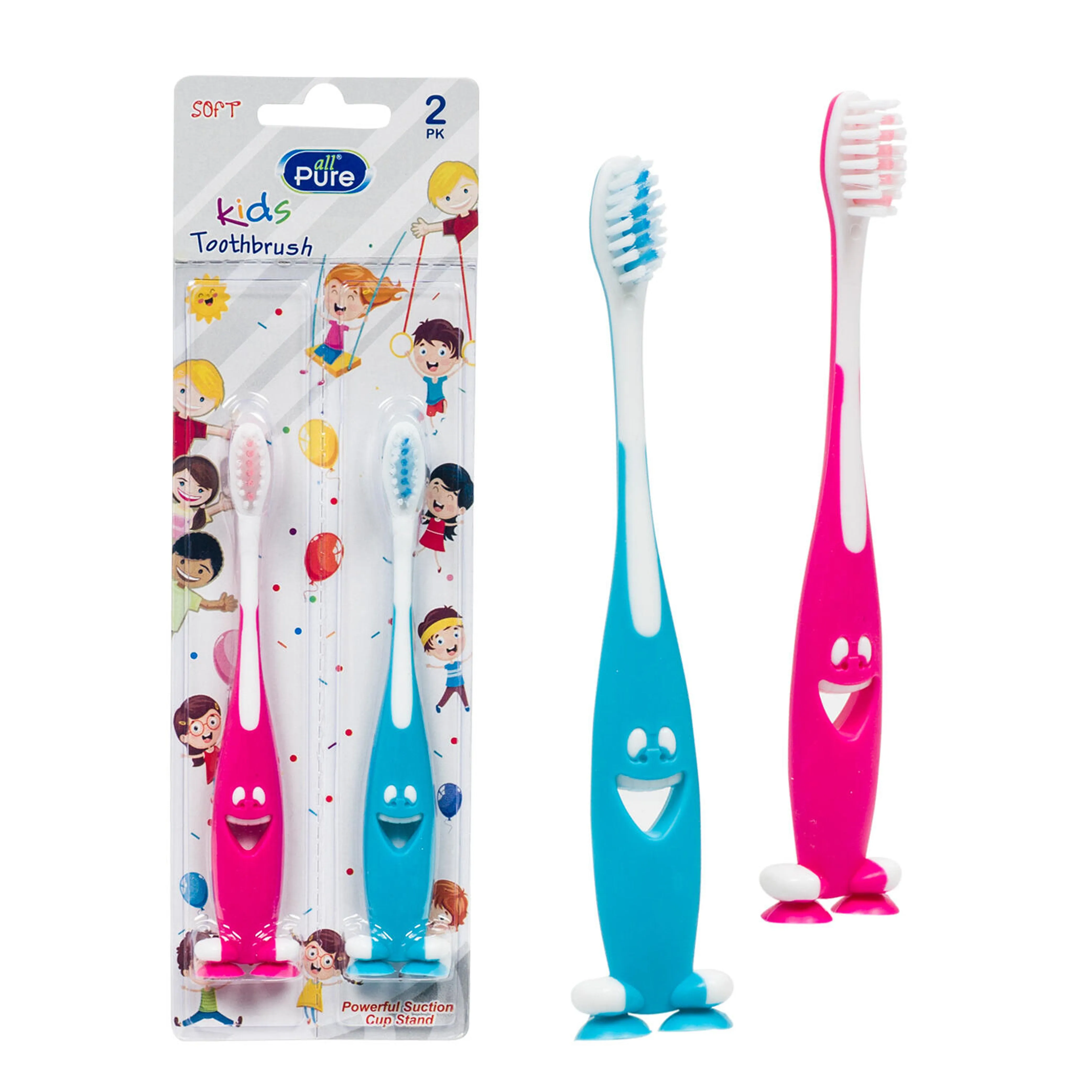 6 Pc Happy Face Toothbrush Kids Soft Bristles Suction Cup Stand Toddler Fun Kids