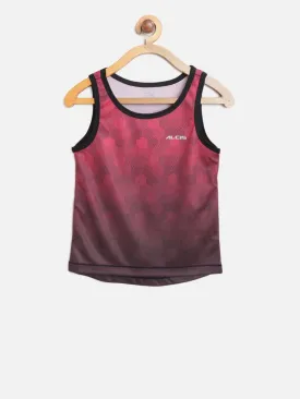 Alcis Boys Red Brown Printed Slim Fit Round Neck Running T-shirt with Ombre Effect