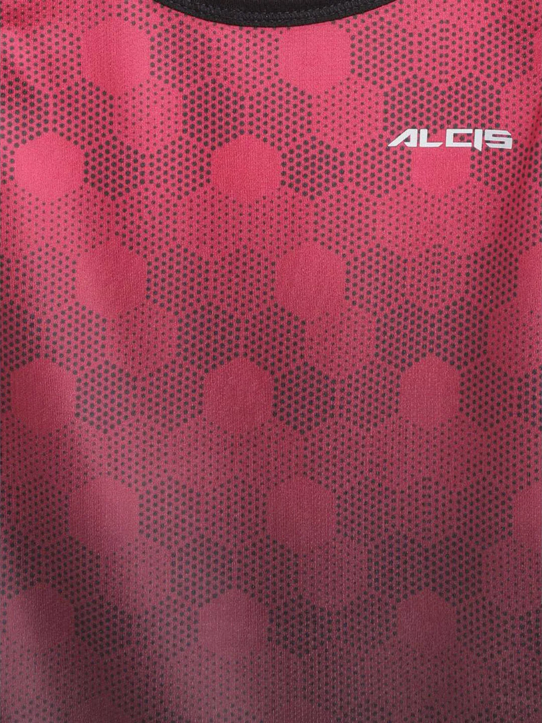 Alcis Boys Red Brown Printed Slim Fit Round Neck Running T-shirt with Ombre Effect