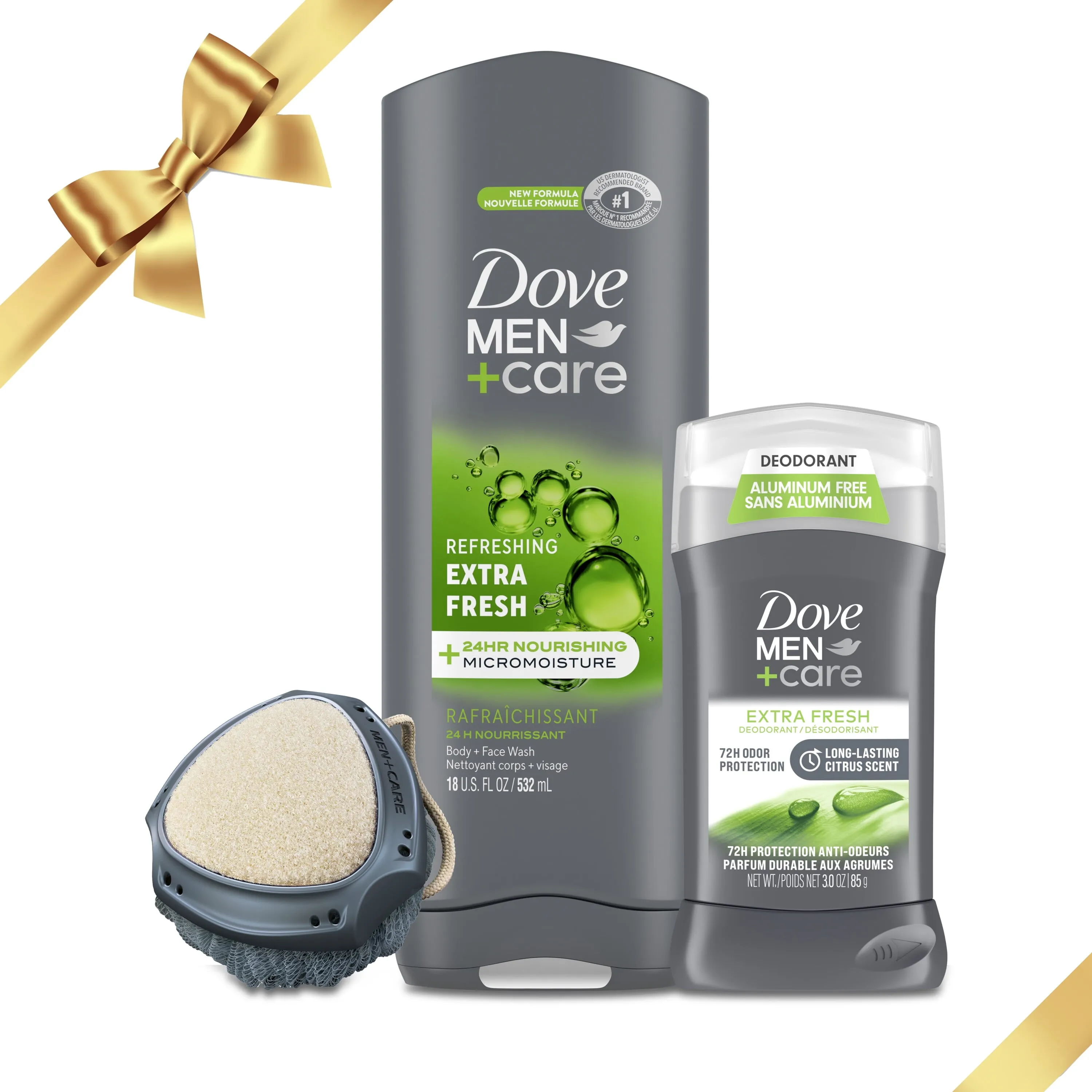 Dove Men Care Festive Fresh Holiday Men's Gift Set Body   Fash Wash Deodorant Stick & Shower Tool, 3 Count