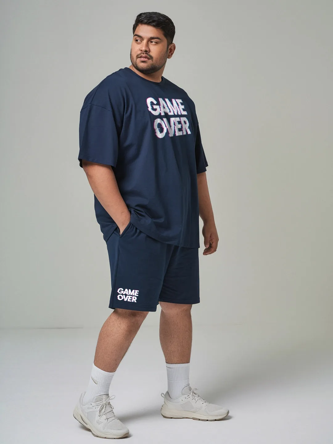 Game Over Cotton Mens T Shirt and Shorts Combo Set (Plus Size)