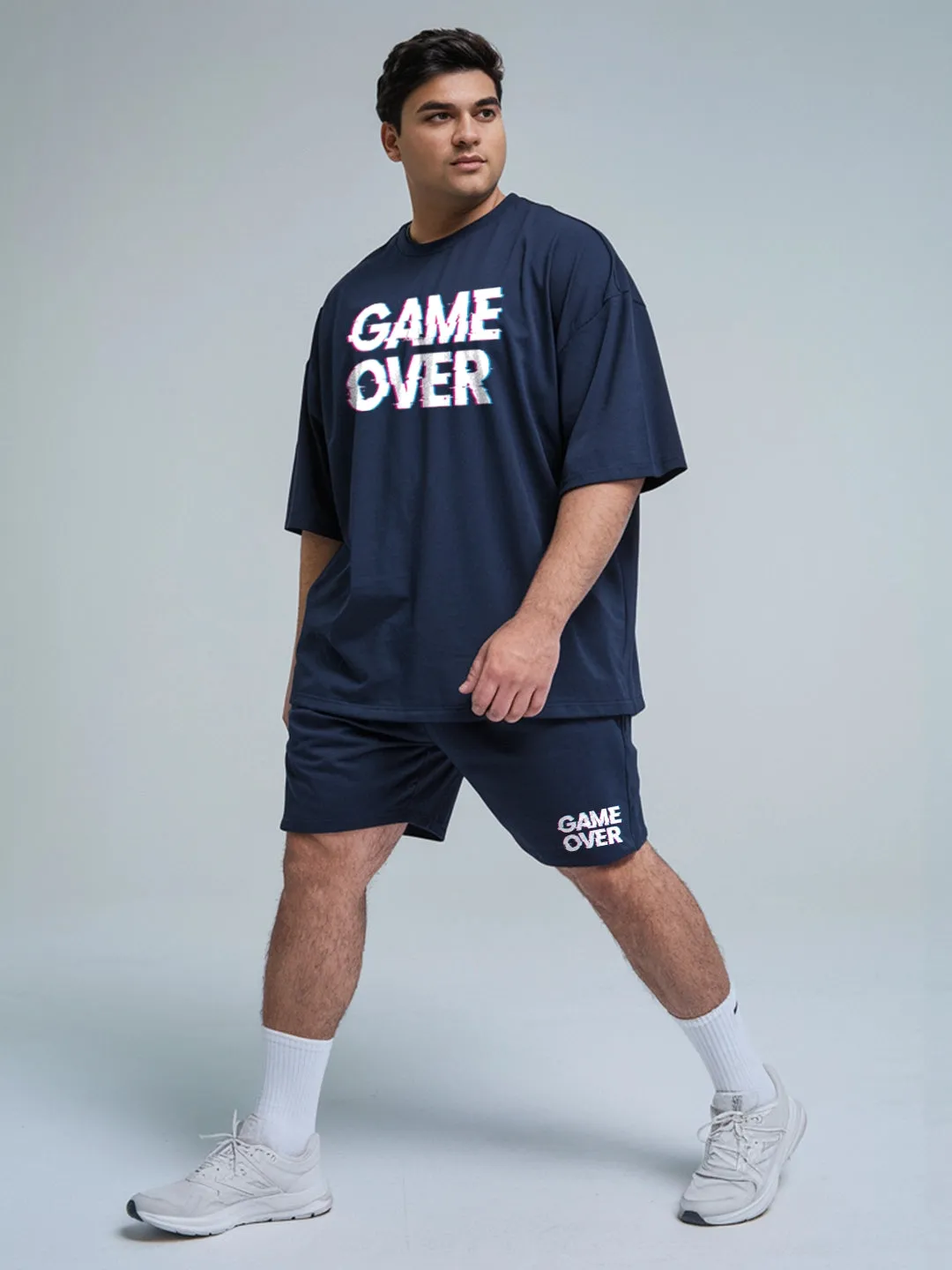 Game Over Cotton Mens T Shirt and Shorts Combo Set (Plus Size)
