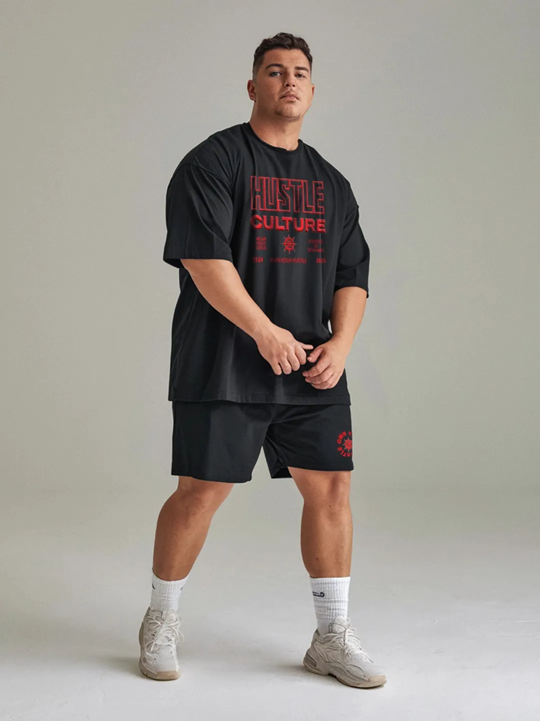 Hustle Culture Cotton Mens T Shirt and Shorts Combo Set (Plus Size)
