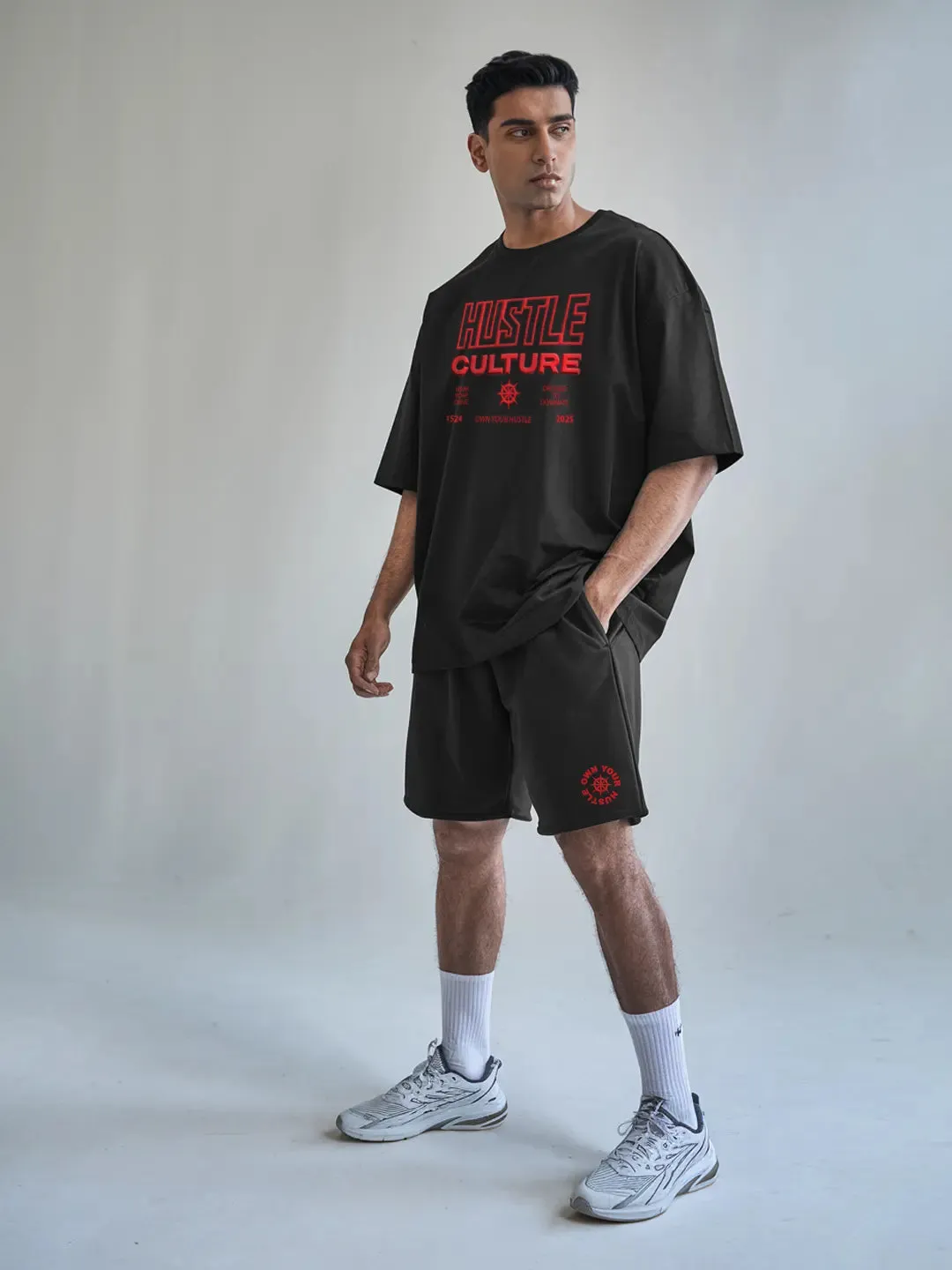 Hustle Culture Cotton Mens T Shirt and Shorts Combo Set
