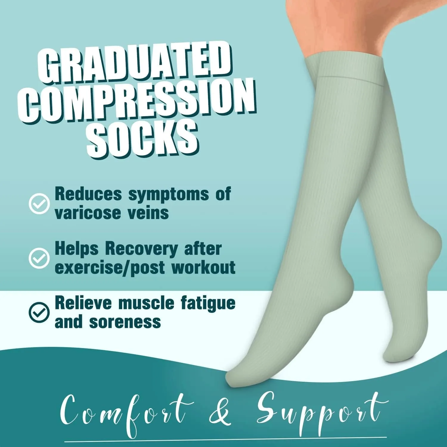 ROYALUCK 6 Pairs Compression Socks, Medical Athletic Calf Socks for Injury Recovery & Pain Relief