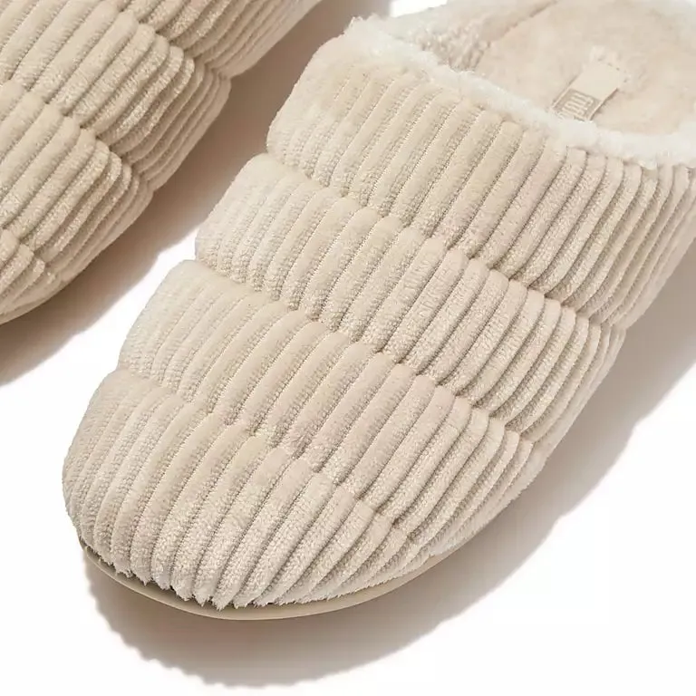 Women's Fitflop Chrissie Biofleece-Lined Corduroy Slippers Color: Ivory