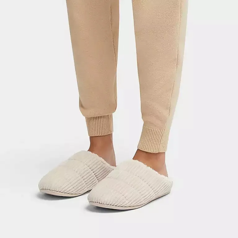 Women's Fitflop Chrissie Biofleece-Lined Corduroy Slippers Color: Ivory