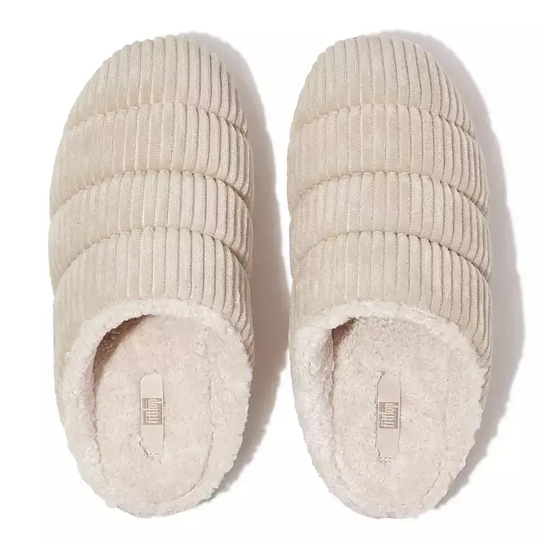 Women's Fitflop Chrissie Biofleece-Lined Corduroy Slippers Color: Ivory